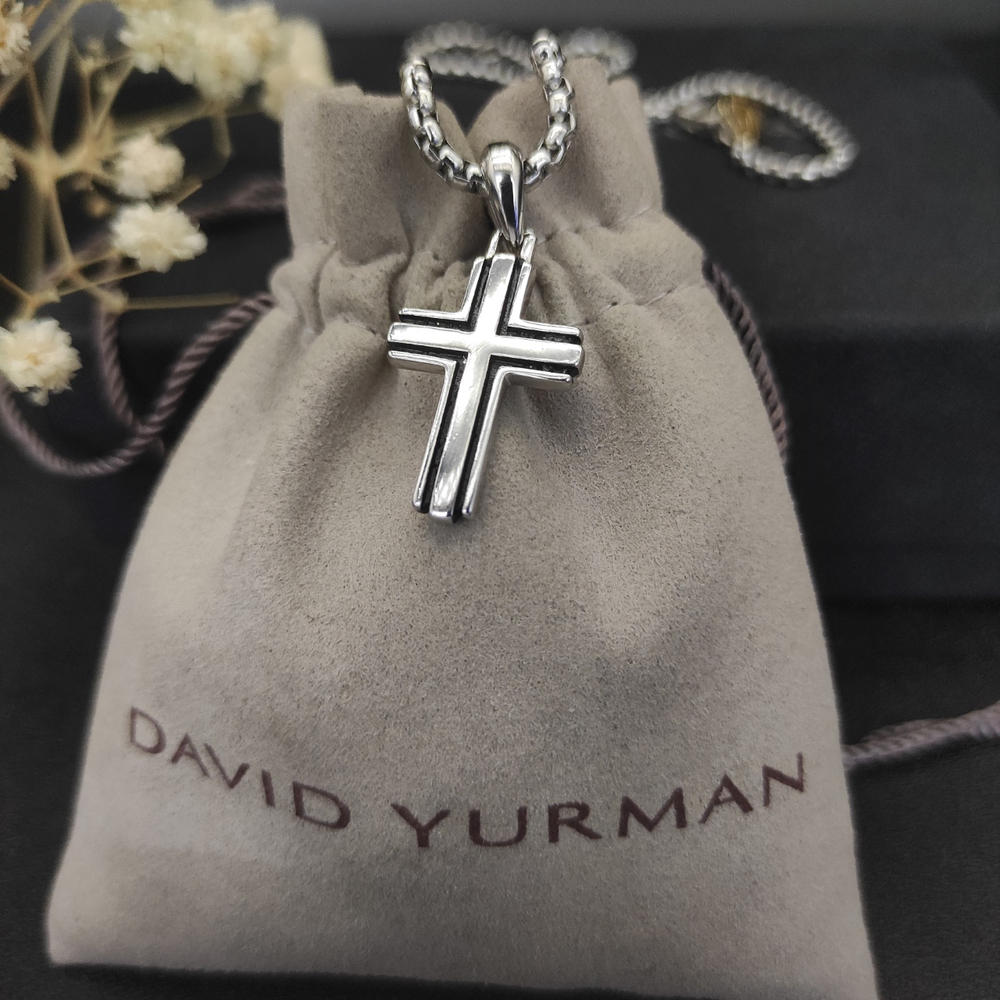 David Yurman Black-edged Cross Necklace